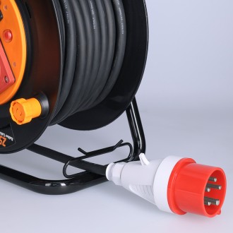 Solight prodlužovací přívod na bubnu, 3 zásuvky, 400V + 230V, 25m gumový kabel 5x1,5mm2, IP44