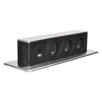 Solight 3z + USB A+C výsuvný blok zásuvek, 2m, nerez ocel
