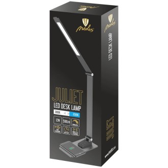 NEDES - LED lampa JULIET stmívatelná s bezdrátovým nabíjením, časovačem a USB 12W - DL5303/B