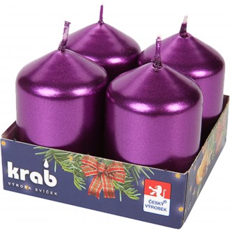 Svíčka adventní válec 40x60 mm - metalická fialová (4ks)