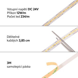 T-led - LED pásek 24HL12 180lm/W záruka 3 roky Varianta: Teplá bílá, Barevná teplota (К): Teplá bílá