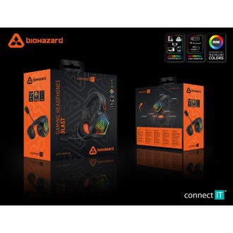 Connect IT Biohazard Blast herní bezdrátová sluchátka s mikrofonem, 1xJack+USB - černá