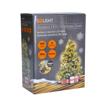 Solight LED venkovní vánoční řetěz, 400 LED, 20m, přívod 5m, 8 funkcí, IP44, teplá bílá