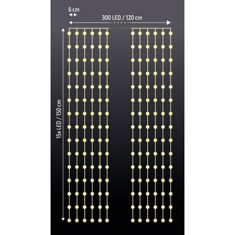Solight LED vánoční závěs okenní, stříbrný, 300x mini LED, časovač, 8 funkcí, USB
