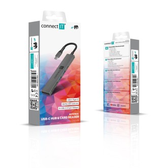 Connect IT Compact PRO USB-C hub + čtečka karet (2xUSB-A 3.0, 1xUSB-C) - šedá