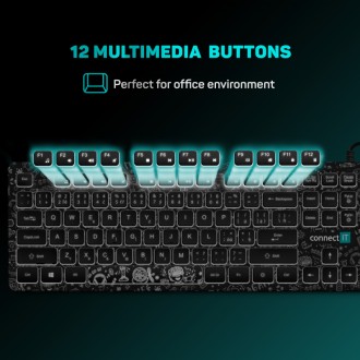 Connect IT Doodle kancelářská drátová bíle podsvícená USB klávesnice, CZ/SK - černá