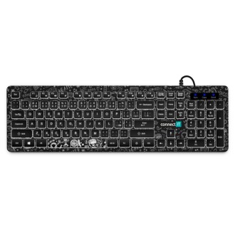 Connect IT Doodle kancelářská drátová bíle podsvícená USB klávesnice, CZ/SK - černá