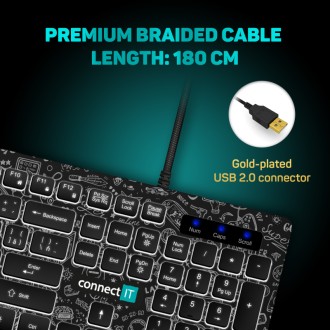 Connect IT Doodle kancelářská drátová bíle podsvícená USB klávesnice, CZ/SK - černá