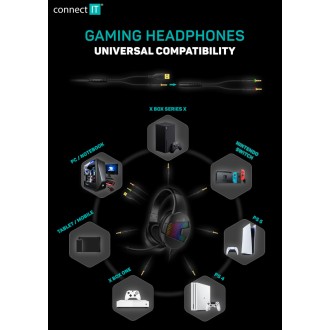 Connect IT Doodle RGB herní sluchátka s mikrofonem, 2xJack+USB - černá