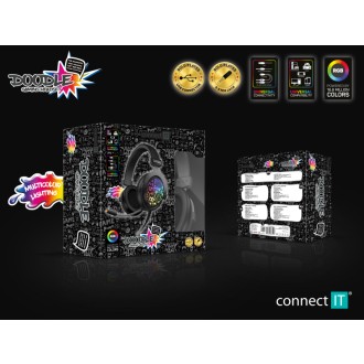 Connect IT Doodle RGB herní sluchátka s mikrofonem, 2xJack+USB - černá