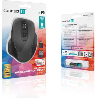 Connect IT Dual SmartSwitch bezdrátová myš, USB-A + C (+1x AA baterie) - šedá