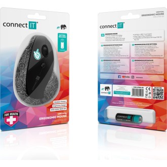 Connect IT For Health Doodle ergonomická vertikální bezdrátová myš (+1x AA baterie) - černá