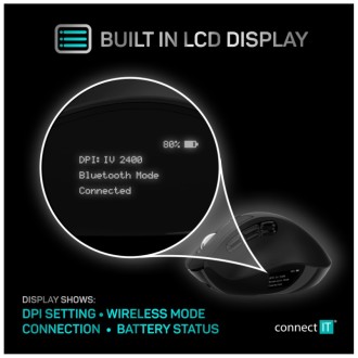 Connect IT For Health DualMode bezdrátová ergonomická myš s LCD displejem - černá
