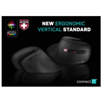 Connect IT For Health ErgoMax ergonomická vertikální bezdrátová myš (+1x AA baterie) - černá