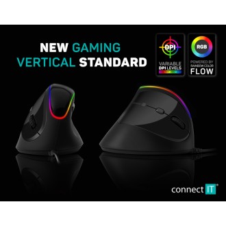 Connect IT Herní RGB ergonomická vertikální drátová myš - černá
