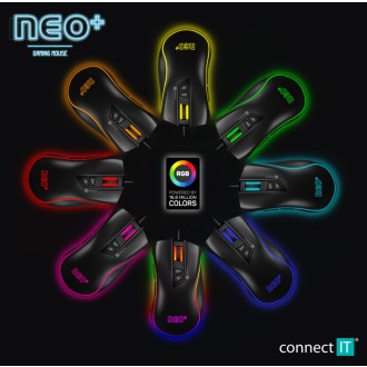Connect IT NEO+ profesionální optická herní myš + SW, 7200 DPI - černá