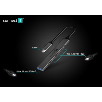 Connect IT USB-C hub (1xUSB-A 3.0, 3xUSB-A 2.0) - černá