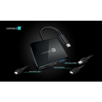 Connect IT USB-C hub, 3v1 (USB-C,USB-A,HDMI) - černá