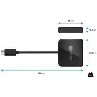 Connect IT USB-C hub, 3v1 (USB-C,USB-A,HDMI) - černá