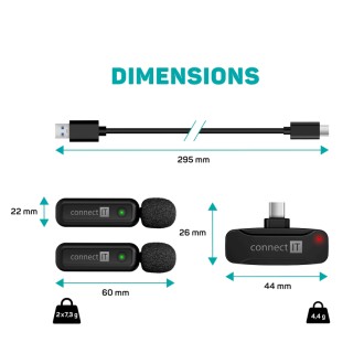 Connect IT Wireless Lavalier mikrofon set USB-C (2 ks + přijímač) - černá