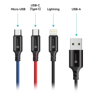Connect IT Wirez Datový kabel 3v1, USB-C & Micro USB & Lightning, 1.2m - černá