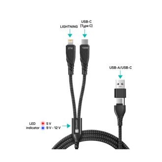 Connect IT Wirez Datový kabel 4v1, 1x USB-C, 1x Lightning, 1.25 m - černá