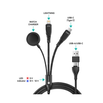 Connect IT Wirez Datový kabel 6v1, 1x USB-C 1x Lightning 1x Watch charger 1.25 m - černá