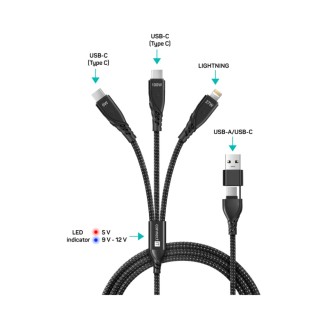Connect IT Wirez Datový kabel 6v1, 2x USB-C, 1x Lightning, 1.25 m - černá