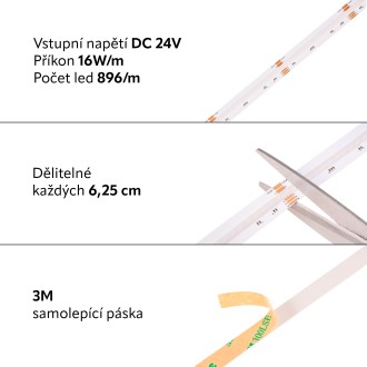 T-led - COB LED pásek RGBW-WW 24V 16W záruka 3 roky Varianta: COB LED pásek RGBW-WW 24V 16W záruka 3 roky, Barevná teplota (К): RGBW
