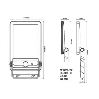 NEDES - LED černé vnejší solární svítidlo se senzorem 5W / 4000K - LS024