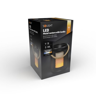 Solight kovová lucerna s LED svíčkou, teplá bílá, 3xAA, černá, 20cm