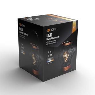 Solight kovová lucerna se žárovkou s micro LED, teplá bílá, 3xAA, 20cm