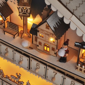 Solight LED adventní kalendář - horská chata, 10x LED, 50x40cm, 2x AA Stupeň krytí (IP): IP20