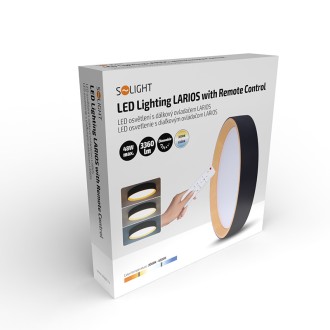 Solight LED osvětlení s dálkovým ovladačem Larios Black, 48W, 3360lm, 39cm, změna chromatičnosti, stmívatelné
