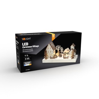 Solight LED vánoční vesnička, 34x17cm, dřevo, 4 LED, 2x AA Stupeň krytí (IP): IP20