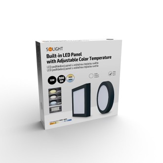 Solight LED mini panel CCT, přisazený, 12W, 900lm, 3000K, 4000K, 6000K, kulatý, černá barva Barevná teplota (К): 3000-6000 K, Stupeň krytí (IP): IP20