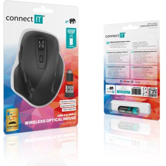 Connect IT Dual SmartSwitch bezdrátová myš, USB-A + C (+1x AA baterie) - černá