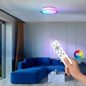 Solight LED osvětlení s dálkovým ovladačem Floco, 30W + 6W RGB, 2100lm, 40cm, změna chromatičnosti, stmívatelné Barevná teplota (К): 3000-6000 K, Stupeň krytí (IP): IP20