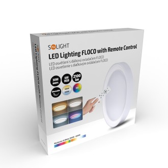 Solight LED osvětlení s dálkovým ovladačem Floco, 30W + 6W RGB, 2100lm, 40cm, změna chromatičnosti, stmívatelné Barevná teplota (К): 3000-6000 K, Stupeň krytí (IP): IP20