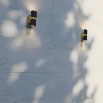 Rendl MANO nástěnná černá/česaná mosaz 230V LED GU10 2x8W IP54 Barva / Materiál: černá, česaná mosaz