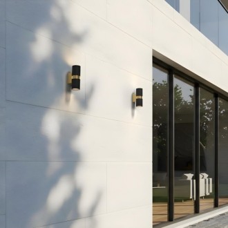 Rendl MANO nástěnná černá/česaná mosaz 230V LED GU10 2x8W IP54 Barva / Materiál: černá, česaná mosaz