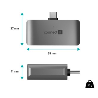 Connect IT CompactPRO USB-C Hub + Čtečka paměťových karet - šedá