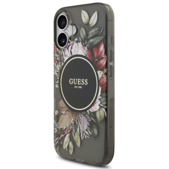 Guess zadní kryt s popruhem na ruku pro iPhone 17, IML Flowers MagSafe - černá