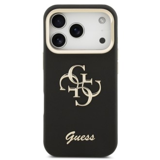 Guess zadní kryt pro iPhone 17 Pro, PU Grained 4G Logo Stand Camera Frame - černá