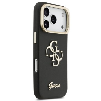 Guess zadní kryt pro iPhone 17 Pro, PU Grained 4G Logo Stand Camera Frame - černá