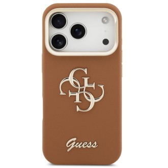 Guess zadní kryt pro iPhone 17 Pro, PU Grained 4G Logo Stand Camera Frame - hnědá