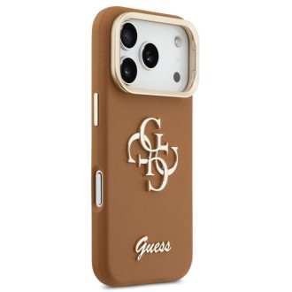 Guess zadní kryt pro iPhone 17 Pro, PU Grained 4G Logo Stand Camera Frame - hnědá