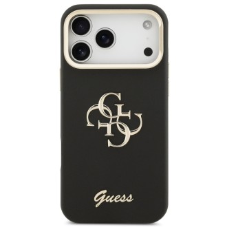 Guess zadní kryt pro iPhone 17 Pro Max, PU Grained 4G Logo Stand Camera Frame - černá