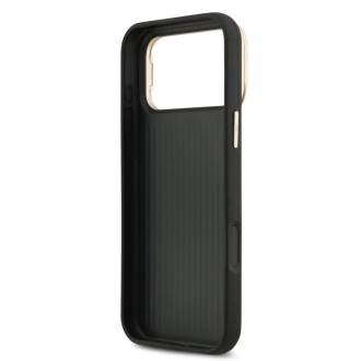 Guess zadní kryt pro iPhone 17 Pro Max, PU Grained 4G Logo Stand Camera Frame - černá