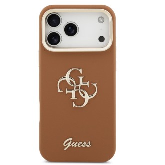Guess zadní kryt pro iPhone 17 Pro Max, PU Grained 4G Logo Stand Camera Frame - hnědá
